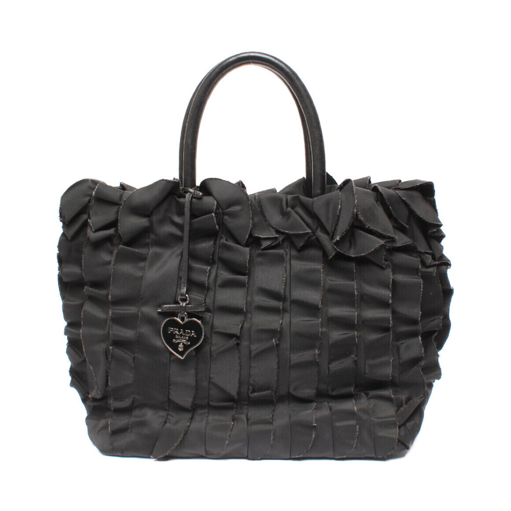 Prada Tessuto Ruffle Shoulder Toteblack nylon handbag